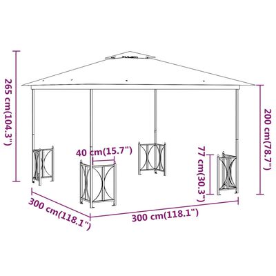 vidaXL tópszínű pavilon oldalfalakkal és dupla tetővel 3 x 3 m