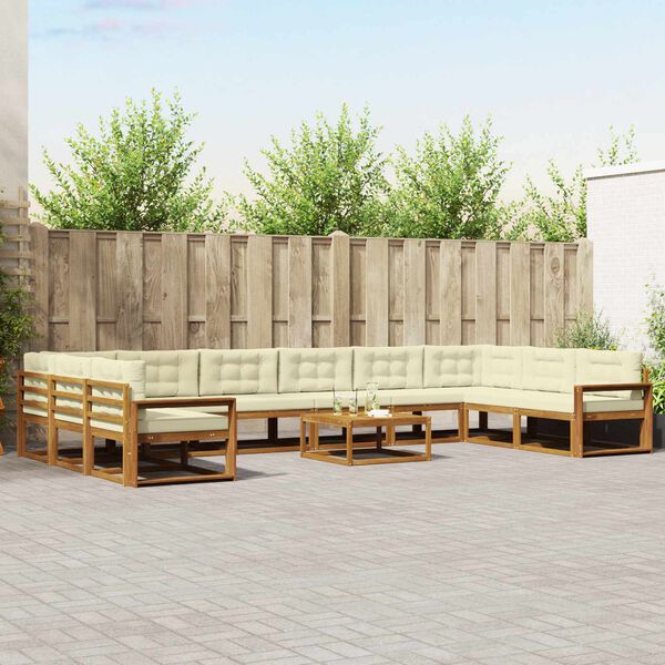 vidaXL K&uuml;lt&eacute;ri kanap&eacute; szett p&aacute;rn&aacute;val 11 pcs Term&eacute;szetes &eacute;s kr&eacute;msz&iacute;nű