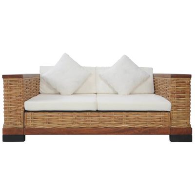 vidaXL 2 személyes barna természetes rattan kanapé párnával