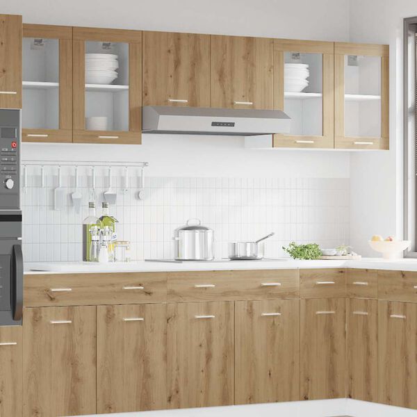 vidaXL “Lyon” kézműves tölgy színű szerelt fa függő üvegszekrény