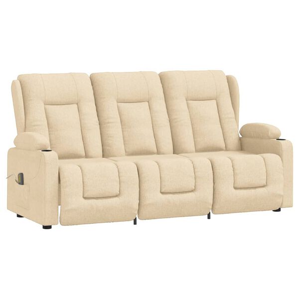 vidaXL 3 személyes krém szövet dönthető masszázsfotel pohártartóval