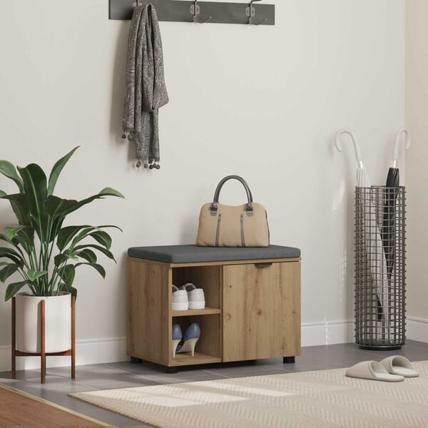 vidaXL Előt&eacute;r pad K&eacute;zműves T&ouml;lgy 60 x 38 x 46 cm Műanyag Fa &eacute;s Sz&ouml;vet