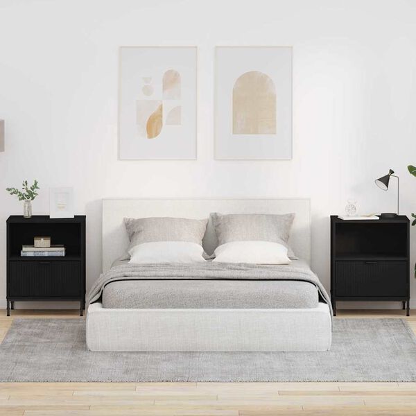 vidaXL &Eacute;jjeliszekr&eacute;ny fi&oacute;kkal 2 pcs Fekete 49 x 36 x 61 cm Faanyag