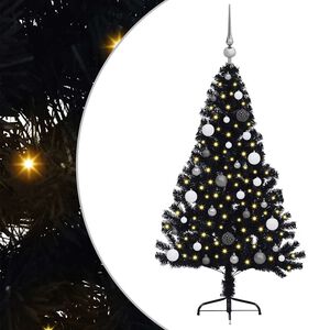 vidaXL Mesters&eacute;ges, előre vil&aacute;g&iacute;tott kar&aacute;csonyi fa Fekete 150 cm PVC