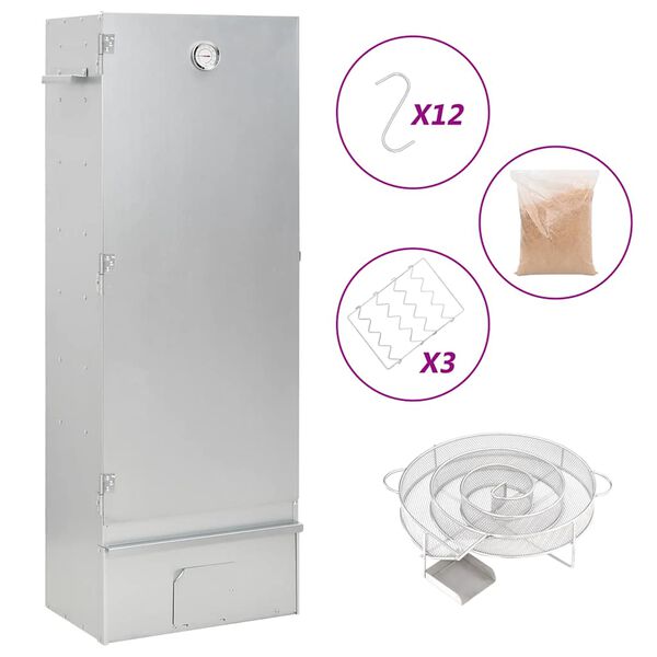 vidaXL horganyzott ac&eacute;l BBQ f&uuml;st&ouml;lőkemence hidegf&uuml;st-gener&aacute;torral