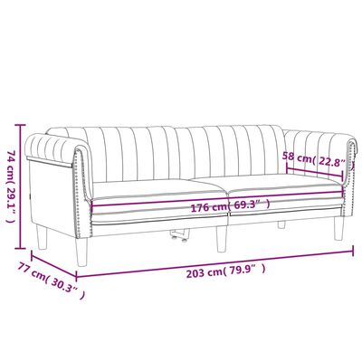 vidaXL bordó 3 személyes bársony kanapé