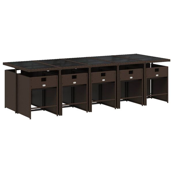 vidaXL 11 r&eacute;szes barna polyrattan kerti &uuml;lőgarnit&uacute;ra p&aacute;rn&aacute;kkal