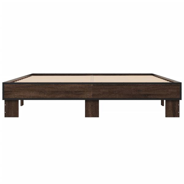 vidaXL barna tölgyszínű szerelt fa és fém ágykeret 150 x 200 cm
