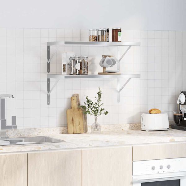 vidaXL 2 db ez&uuml;stsz&iacute;nű rozsdamentes ac&eacute;l fali polc 75 x 40 cm