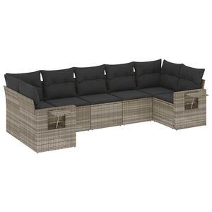 vidaXL 7 r&eacute;szes vil&aacute;gossz&uuml;rke polyrattan kerti &uuml;lőgarnit&uacute;ra p&aacute;rn&aacute;kkal