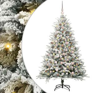 vidaXL Műfenyő vil&aacute;g&iacute;t&aacute;ssal &eacute;s g&ouml;mbk&eacute;szlettel Z&ouml;ld 180 cm PVC &eacute;s PE