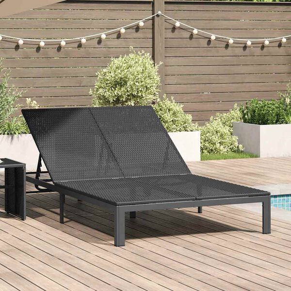 vidaXL Napoz&oacute;&aacute;gy 2-szem&eacute;ly Fekete 60 x 200 x 27cm polirattan