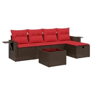 vidaXL 6 db barna polyrattan kerti kanap&eacute;garnit&uacute;ra p&aacute;rn&aacute;kkal