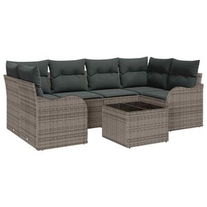 vidaXL Kerti Kanap&eacute; Szett 7 pcs Sz&uuml;rke Poli rattan &eacute;s ac&eacute;l &eacute;s &uuml;veg