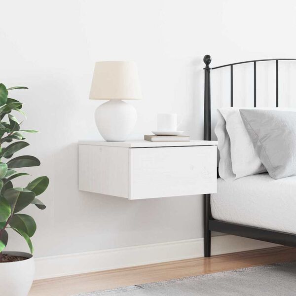 vidaXL &Eacute;jjeli asztal fi&oacute;kkal Feh&eacute;r 37 x 35 x 18,5 cm T&ouml;m&ouml;r fenyőfa