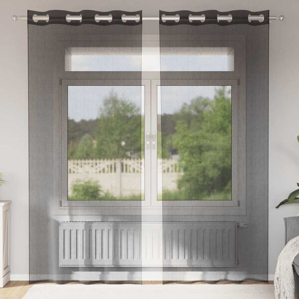 vidaXL 2 db fekete fátyolfüggönyök rojtokkal 140x225 cm