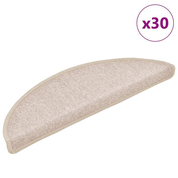 vidaXL 30 db l&eacute;pcsőszőnyeg 56 x 17 x 3 cm b&eacute;zs f&eacute;lk&ouml;r alak&uacute;