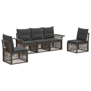 vidaXL Kerti Kanap&eacute; Szett 5 pcs Sz&uuml;rke polirattan
