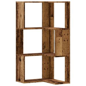 vidaXL 3 szintes antik fa szerelt fa sarok k&ouml;nyvespolc 50 x 50 x 102cm