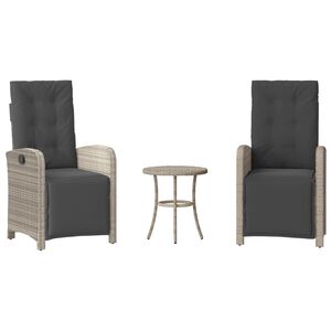 vidaXL 3 r&eacute;szes vil&aacute;gossz&uuml;rke polyrattan bisztr&oacute;garnit&uacute;ra p&aacute;rn&aacute;kkal