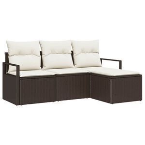 vidaXL Kanap&eacute; Szett p&aacute;rn&aacute;val t&aacute;rol&oacute;val 4 pcs Barna &eacute;s Kr&eacute;m polirattan