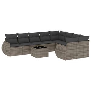 vidaXL 10 r&eacute;szes sz&uuml;rke polyrattan kerti &uuml;lőgarnit&uacute;ra p&aacute;rn&aacute;kkal