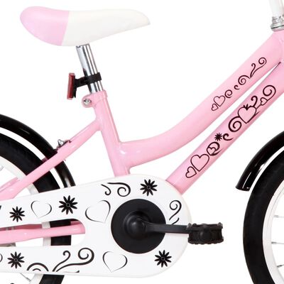 vidaXL fehér és rózsaszín gyerekkerékpár elülső hordozóval 16"