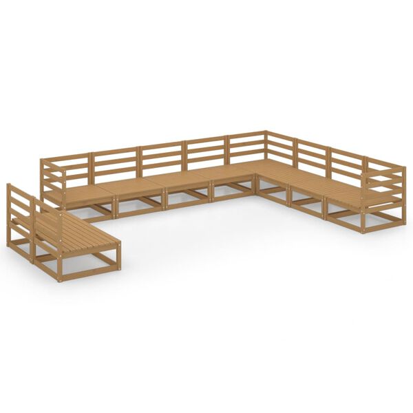 vidaXL 10 részes mézbarna tömör fenyőfa kerti ülőgarnitúra