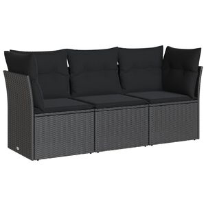 vidaXL 3 r&eacute;szes fekete polyrattan kerti &uuml;lőgarnit&uacute;ra p&aacute;rn&aacute;val