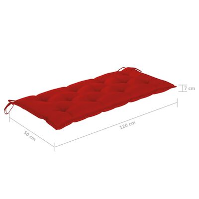 vidaXL tömör tíkfa kerti pad piros párnával 120 cm