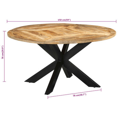 vidaXL nyers tömör mangófa étkezőasztal Ø150 x 76 cm