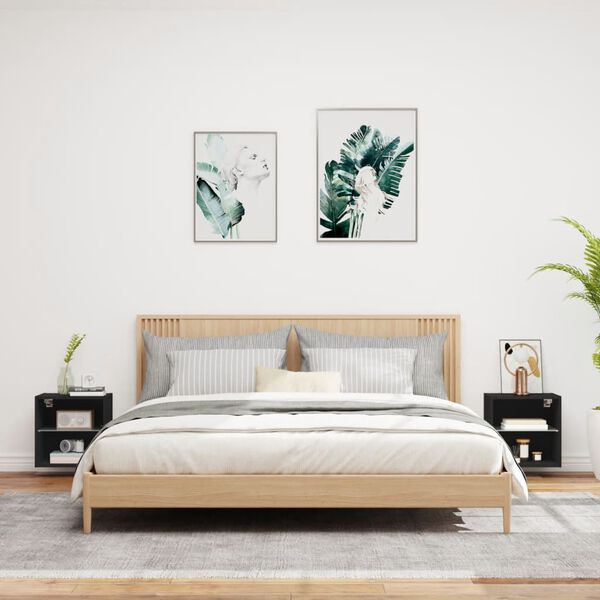 vidaXL 2 db fekete falra szerelhető &eacute;jjeliszekr&eacute;ny LED-vil&aacute;g&iacute;t&aacute;ssal