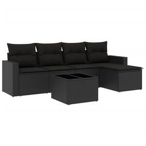 vidaXL 6 r&eacute;szes fekete polyrattan kerti &uuml;lőgarnit&uacute;ra p&aacute;rn&aacute;kkal
