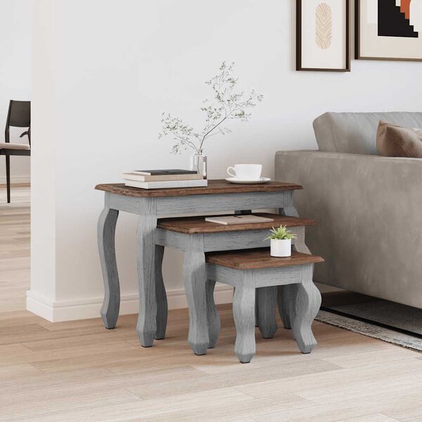 vidaXL 3 r&eacute;szes t&ouml;m&ouml;r mahag&oacute;ni fa egym&aacute;sba tolhat&oacute; asztal szett