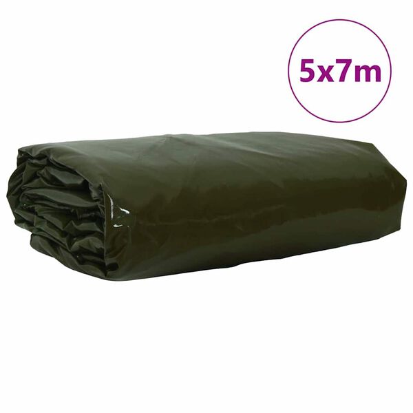 vidaXL Ponyva 650g / m&sup2; Olajz&ouml;ld 5 x 7 m V&aacute;szon PVC bevonattal