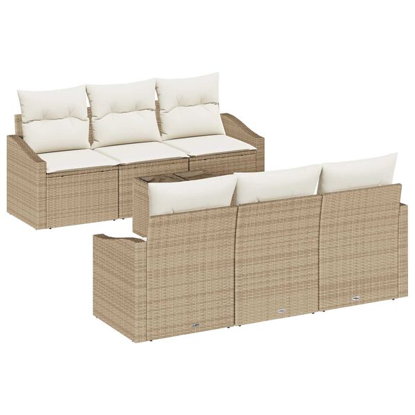 vidaXL Kanap&eacute; Szett p&aacute;rn&aacute;val t&aacute;rol&oacute;val 7 pcs Beige &eacute;s kr&eacute;m polirattan