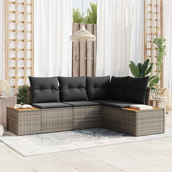 vidaXL Kerti Kanap&eacute; Szett p&aacute;rn&aacute;val t&aacute;rol&oacute;val 4 pcs Sz&uuml;rke Polyrattan