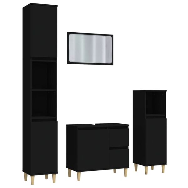 vidaXL 4 r&eacute;szes fekete szerelt fa f&uuml;rdőszobai b&uacute;torszett