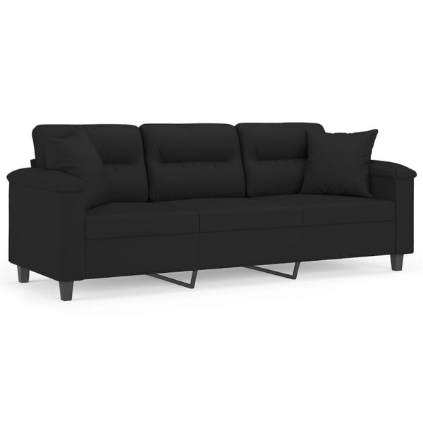 vidaXL 3 szem&eacute;lyes fekete mikrosz&aacute;las sz&ouml;vet kanap&eacute; p&aacute;rn&aacute;kkal 180 cm