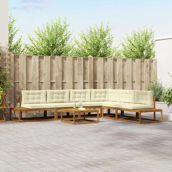 vidaXL K&uuml;lt&eacute;ri kanap&eacute; szett 7 Darab Term&eacute;szetes &eacute;s kr&eacute;msz&iacute;nű