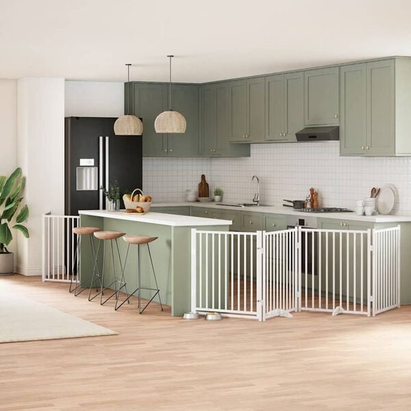 vidaXL feh&eacute;r ny&aacute;rfa 10 paneles &ouml;sszecsukhat&oacute; kutyakapu ajt&oacute;val 800 cm