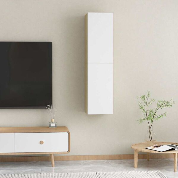 vidaXL 2 db feh&eacute;r &eacute;s sonoma t&ouml;lgy szerelt fa TV-szekr&eacute;ny 30,5x30x60 cm
