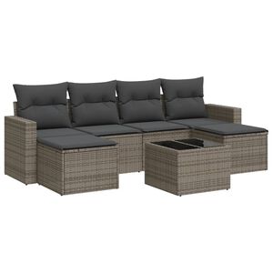 vidaXL 7 r&eacute;szes sz&uuml;rke polyrattan kerti &uuml;lőgarnit&uacute;ra p&aacute;rn&aacute;kkal