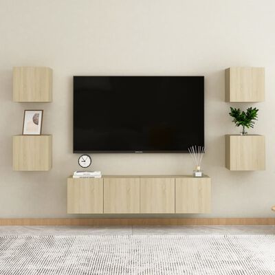 vidaXL 4 db tölgyszínű falra szerelhető TV-szekrény 30,5 x 30 x 30 cm