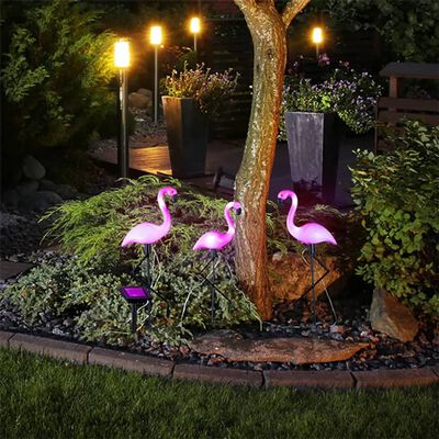 HI 3 db flamingó alakú napelemes LED-es kerti kitűzőkaró