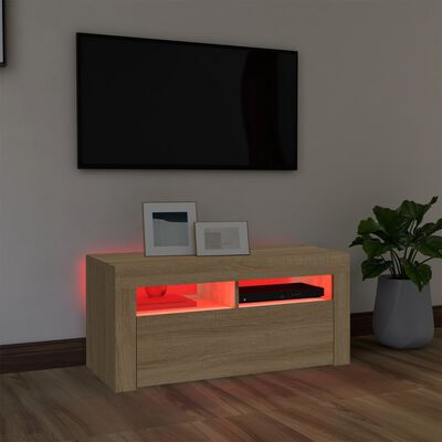 vidaXL sonoma-tölgy színű TV-szekrény LED-világítással 90 x 35 x 40 cm