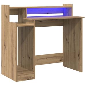 vidaXL Asztal LED -es l&aacute;mp&aacute;kkal Artisan t&ouml;lgy 97 x 45 x 90 cm Faanyag