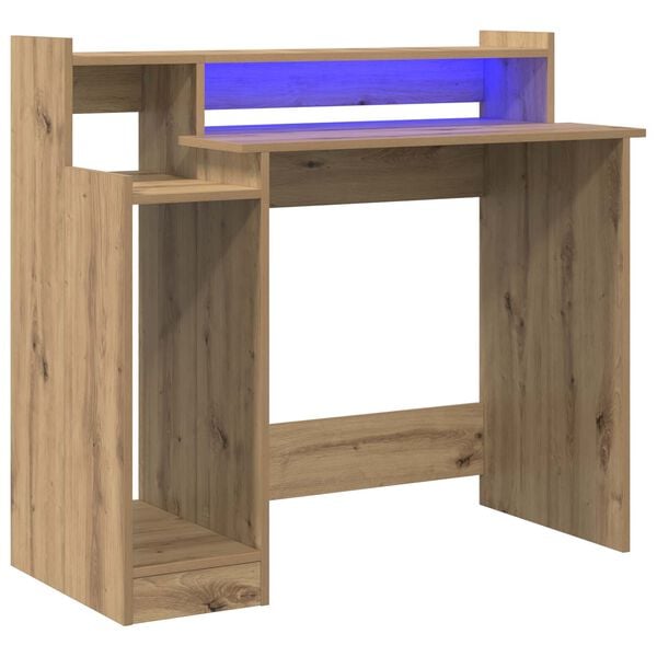 vidaXL Asztal LED -es l&aacute;mp&aacute;kkal Artisan t&ouml;lgy 97 x 45 x 90 cm Faanyag