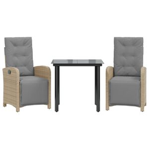 vidaXL 3 r&eacute;szes b&eacute;zs polyrattan bisztr&oacute;garnit&uacute;ra p&aacute;rn&aacute;val
