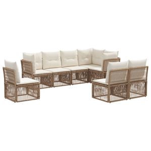 vidaXL Kerti Kanap&eacute; Szett 8 pcs B&eacute;zs polirattan